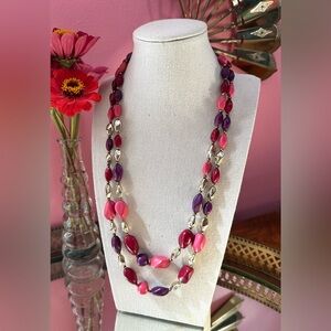 1960's Beauty School Lipstick Lucite 2-Strand Necklace